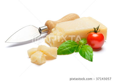 pieces of Parmesan cheese on white background 37143057