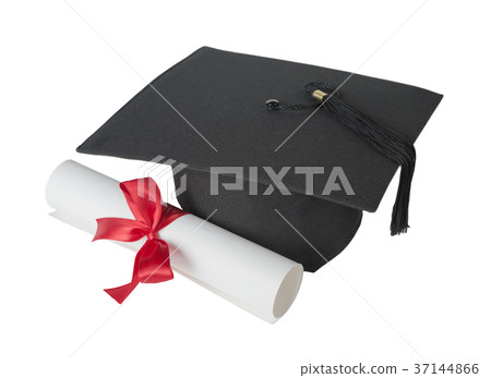Graduate hat and paper scroll Graduate hat and paper scroll 37144866