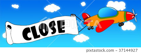 Cartoon Airplane And Banner With Close Text Stock Illustration