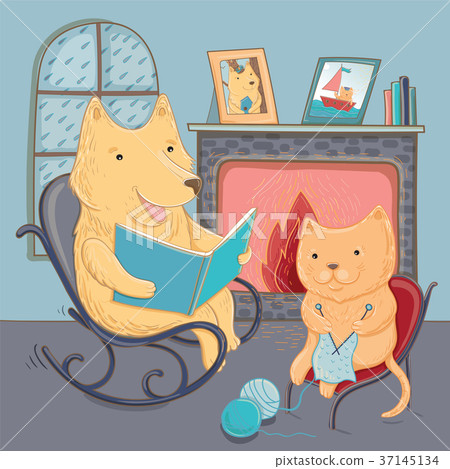 cute dog and cat, autumn cosiness cute dog and cat, autumn cosiness 37145134