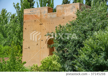 Alhambra tower and green trees 37145208
