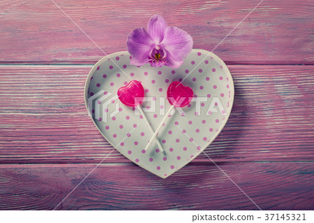 Box in heart shape and candy Box in heart shape and candy 37145321