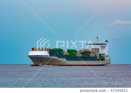Grey container ship underway Grey container ship underway 37145651
