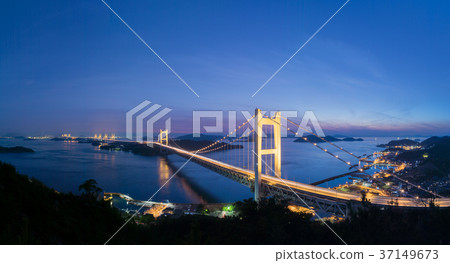 Panorama _ Night view of Seto Ohashi 37149673