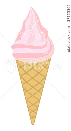 Strawberry ice cream in waffle cone. Strawberry ice cream in waffle cone. 37155565