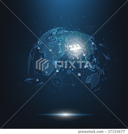 Global network connection. World map point Global network connection. World map point 37155677