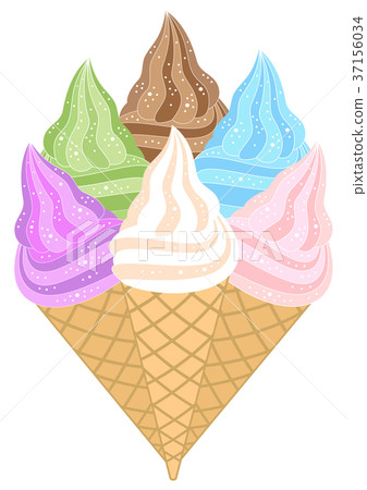 Ice cream collection in waffle cone. Ice cream collection in waffle cone. 37156034