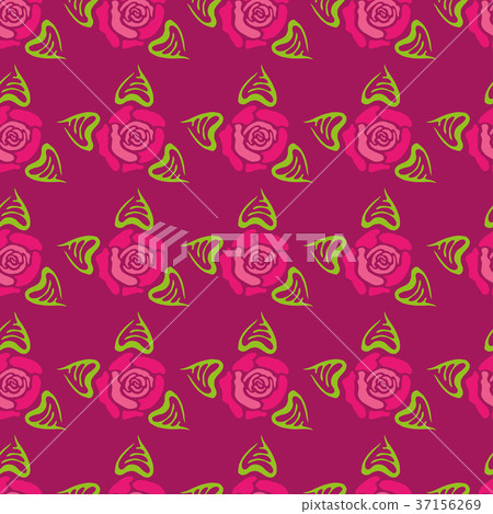Rose with leaf seamless pattern - Stock Illustration [37156269] - PIXTA