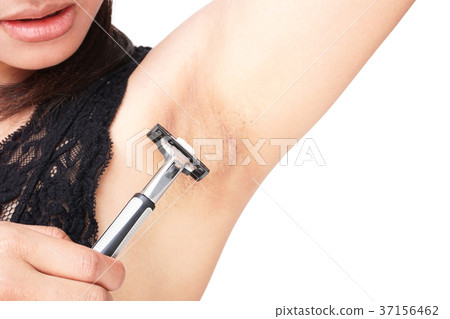 Close up woman problem armpit with razor shaving 37156462