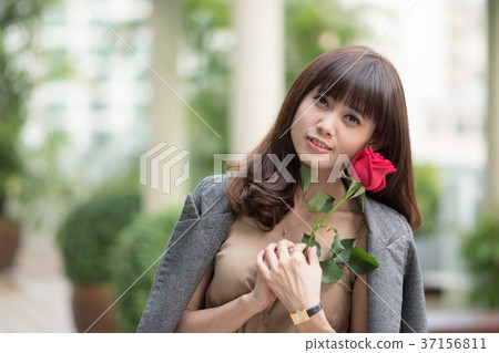 Young Woman Rose Love 37156811