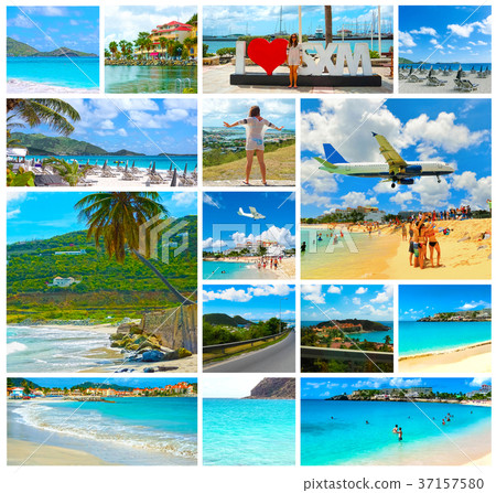 Collage from views of the Caribbean beach at Saint Collage from views of the Caribbean beach at Saint 37157580