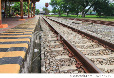 railway track on gravel for train transportation railway track on gravel for train transportation 37158779