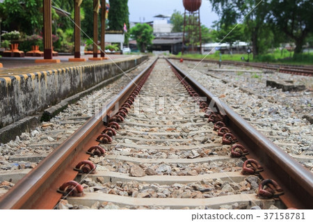 railway track on gravel for train transportation railway track on gravel for train transportation 37158781