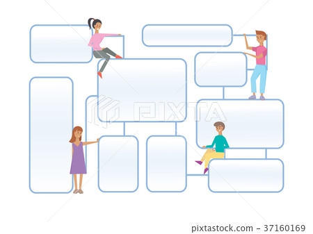 Flowchart layout with human characters on a white Flowchart layout with human characters on a white 37160169