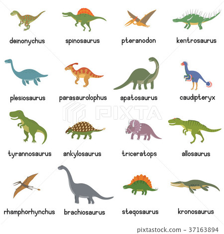 Vector collection of cute flat dinosaurs 37163894