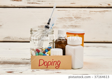Banned medications and "Doping" lettering 37164613