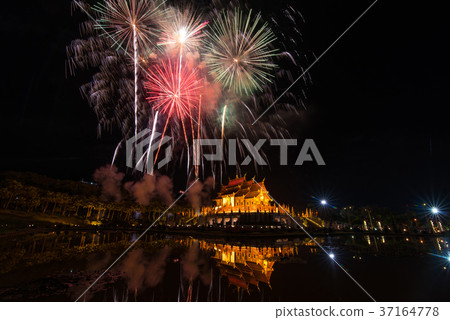Fireworks celebrate the New Year 2018 at Rajapruek 37164778
