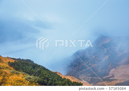 mountain landscape with fog below the peaks 37165084