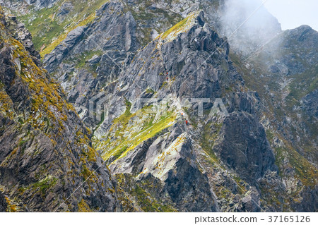 hikers on the mountain trail in High Tatras 37165126
