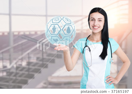 Woman doctor isolated on a clinic background 37165197