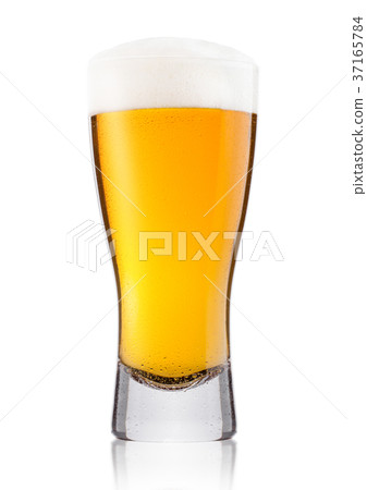 Cold glass of lager ale beer with foam and dew Cold glass of lager ale beer with foam and dew 37165784