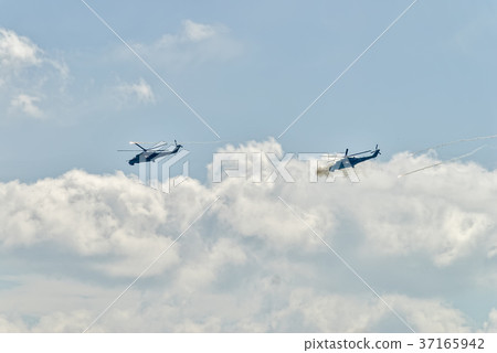 Attack of MI-24 helicopters by machine guns 37165942