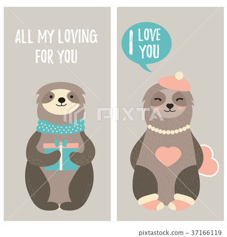 Holiday card with cute sloths in love Holiday card with cute sloths in love 37166119