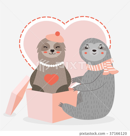 Holiday card with cute sloths in love 37166120