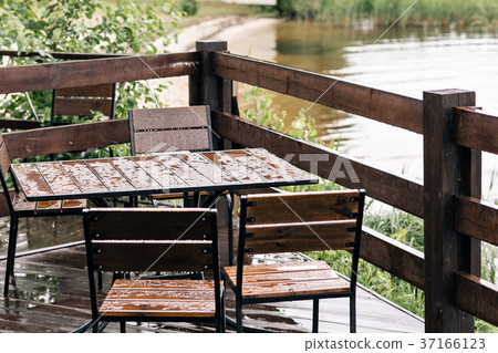Vintage wooden table and chair for take a rest on 37166123