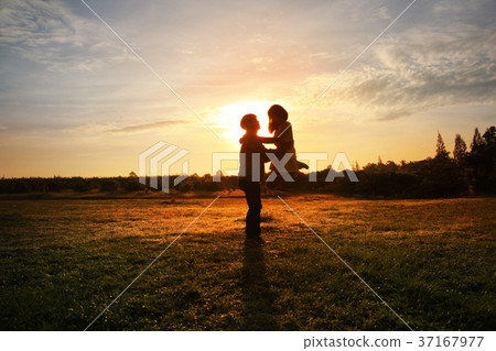 Shadow image of couples holding hands with morning 37167977