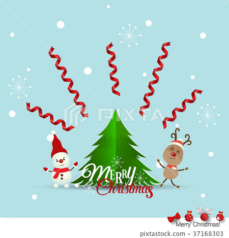Christmas Greeting Card with Snowman and reindeer. Vector illustration Christmas Greeting Card with Snowman and reindeer. Vector illustration 37168303