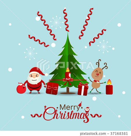 Christmas Greeting Card with Christmas Santa Claus ,reindeer and christmas tree. Vector illustration 37168381