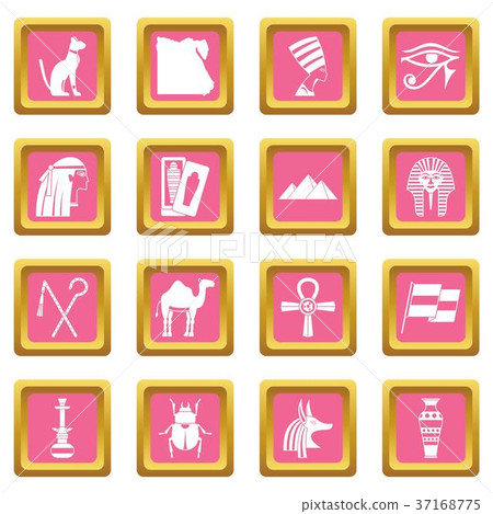 Egypt travel items icons pink 37168775