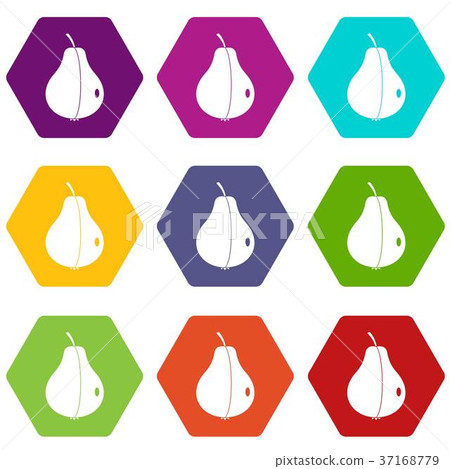 Whole pear icon set color hexahedron 37168779