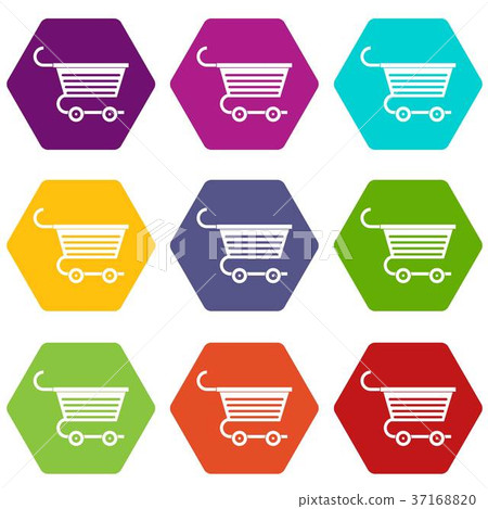 Shopping trolley icon set color hexahedron 37168820