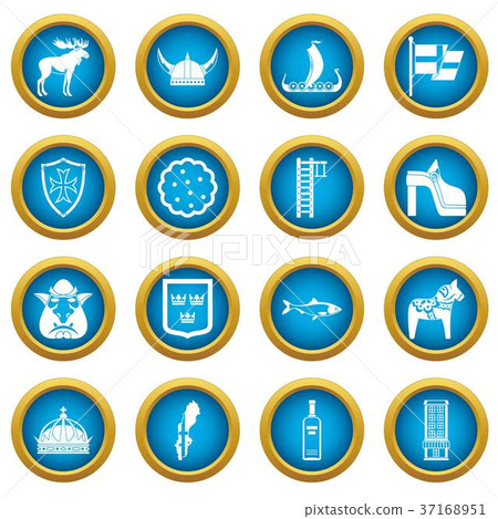 Sweden travel icons blue circle set Sweden travel icons blue circle set 37168951