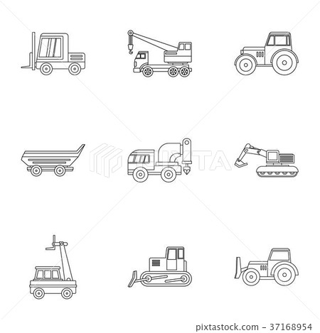 Industrial heavy vehicle icon set, outline style Industrial heavy vehicle icon set, outline style 37168954