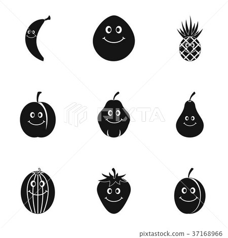Funny fruit icon set, simple style 37168966
