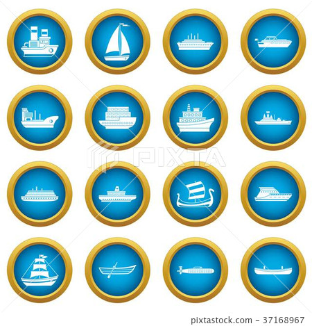 Sea transport icons blue circle set Sea transport icons blue circle set 37168967