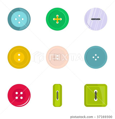 Fashion clothes button icon set, flat style 37169300