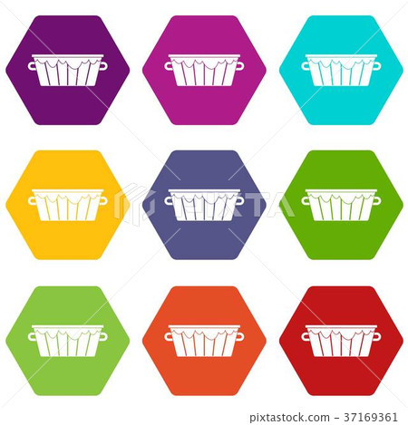 Wooden tub icon set color hexahedron 37169361