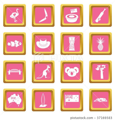 Australia travel icons pink 37169383