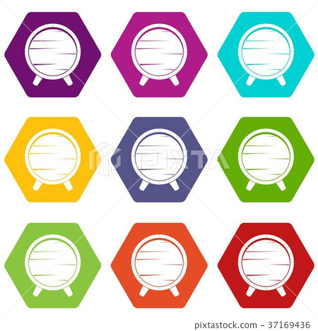 Barrel on legs icon set color hexahedron Barrel on legs icon set color hexahedron 37169436