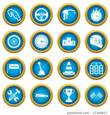 Racing speed icons blue circle set Racing speed icons blue circle set 37169627