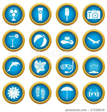 Summer rest icons blue circle set Summer rest icons blue circle set 37169630