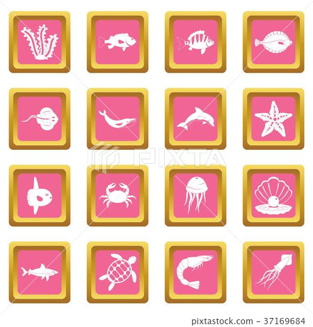 Sea animals icons pink Sea animals icons pink 37169684