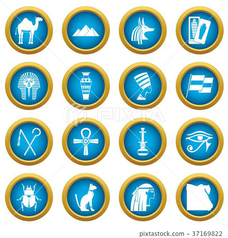Egypt travel items icons blue circle set Egypt travel items icons blue circle set 37169822