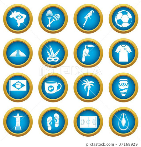 Brazil travel symbols icons blue circle set 37169929