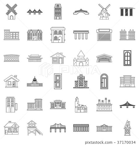 Tower icons set, outline style 37170034