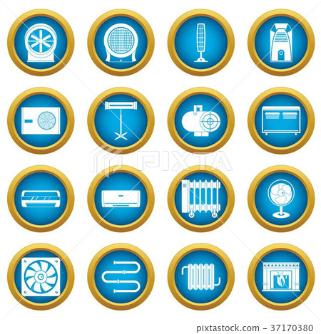 Heating cooling air icons blue circle set Heating cooling air icons blue circle set 37170380